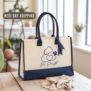 Veterinarian Doctor Custom Tote Bag, Pet Lover Gift, Vet Work Essentials, Personalized Vet Bag