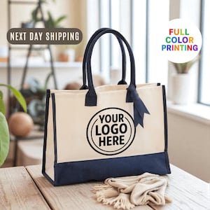 Logo or Text Custom Tote Bag, Personalized Name or Design Tote, Custom Printed Bag for Gifts, Work, or Everyday Use