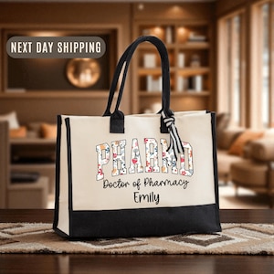 Custom PharmD Tote Bag, Doctor of Pharmacy Gift, Pharmacist Career Bag, Pharmacy Student School Bag, Pharmacy Staff Tote