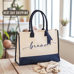 Personalized Tote Bridesmaid Gift, Custom Name Tote Bag, Everyday Essential & Weekender, Christmas Gift for Her