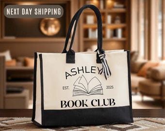 Personalized Book Club Tote Bag, Custom Name Library Bag, Reading Lover Gift, Bookworm Tote, Literary Gifts