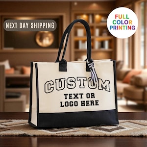 Custom Logo Text Canvas Tote Bag, Add Your Logo Tote, Business Branding Bag, Company Gift Tote, Work Tote