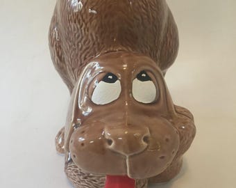 McCoy Puppy Happy Hound Dog Cookie Jar Canister 1970s MCM Brown No Lid Vintage