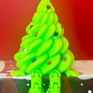 Figurine d'arbre de Noël imprimée en 3D de 3 1/2 po. avec jambes pliées