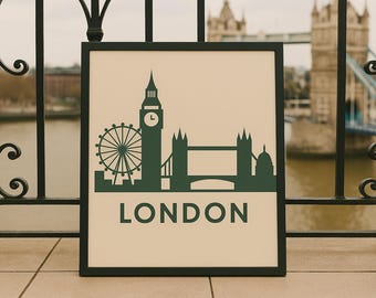 London Minimal Skyline Art Print: Big Ben, Tower Bridge (Digital Download)