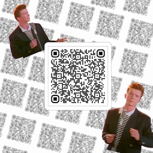 May include: A white square with a black QR code at its centre, set against a backdrop of smaller QR codes. The image includes two images of a man with red hair, wearing a black blazer and holding a microphone.