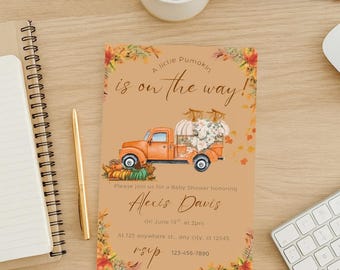 Fall Baby Shower Invitation | Autumn Woodland Baby Shower Invite | Printable Digital Invite | Pumpkin Baby Shower | Rustic Fall Party Invite