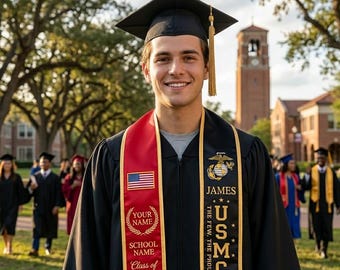 Custom US Marines Graduation Stole Class of 2026, Personalized USMC Sash, Patriotic Marine Corps Stole, Military Veteran Gift