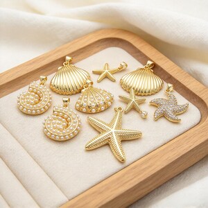 Faux Pearl Inlaid Shell Charm, Micro Pave CZ Starfish Pendant, Nautical Ocean Jewelry Making Supply, DIY Necklace Charm, Beach Craft Gift