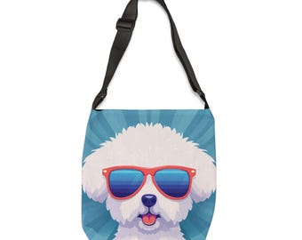 Fluffy Dog with Sunglasses Adjustable Tote Bag
