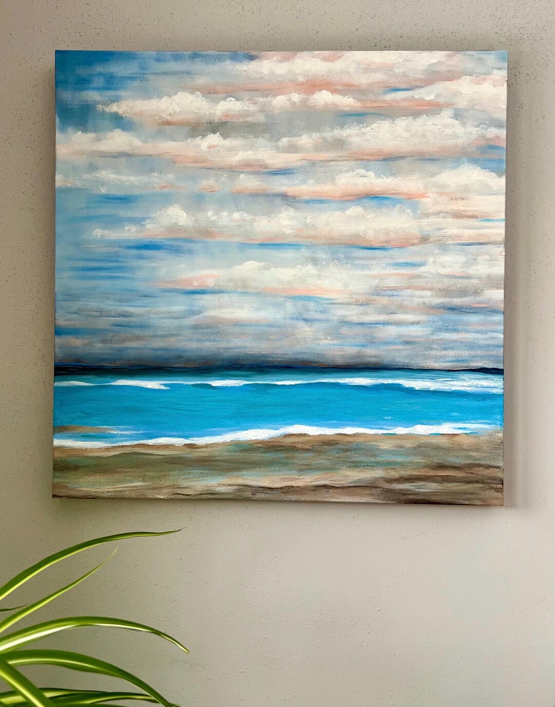 Bright Blue Ocean Waves Acrylic Painting, Abstract Realism, 24x24x1.5 ...