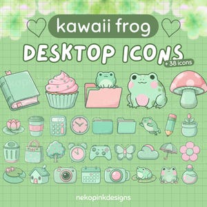 Kawaii Frog Desktop Icons: Green Froggy Icons Set for Mac & Windows (Digital Download)