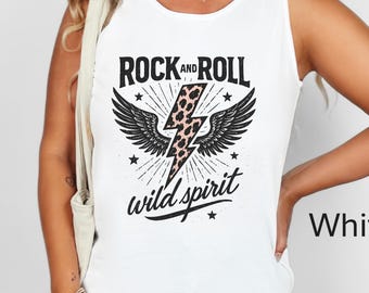 Camiseta sin mangas Rock and Roll Wild Spirit / Estampado de leopardo con alas de rayo