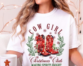 Cowgirl Christmas Boots Tee - Retro Rodeo Holiday Shirt