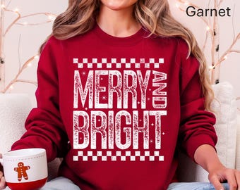 Retro 'Merry and Bright' kersttrui - Unisex vakantie ronde hals
