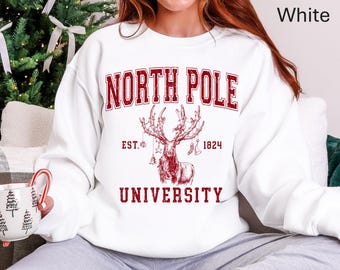 North Pole University reindeer crest Sweatshirt | Holiday collegiate winter design