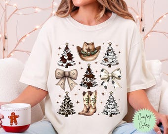Western Christmas Tee: Cow Print Cowboy Hat Holiday Shirt