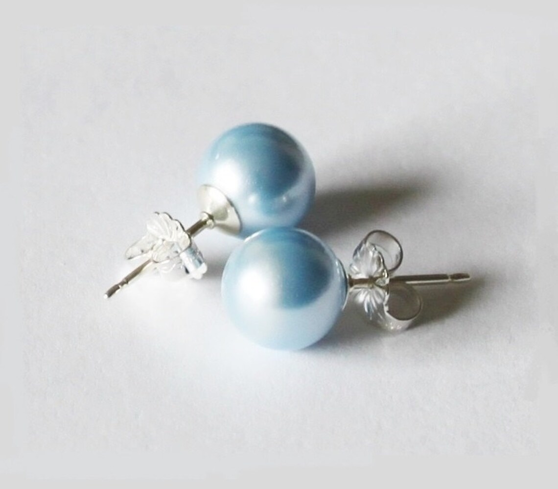 6mm 8mm Light blue pearl stud earrings blue pearl stud Etsy