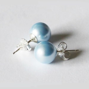 6mm, 8mm Light blue Swarovski pearl stud earrings- blue pearl stud  bridesmaid earrings Blue pearl earrings- Bridal party - Bridesmaid gifts