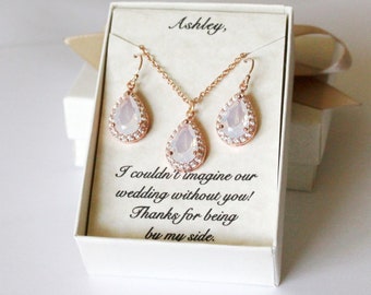 Orecchini da damigella d'onore Opal CZ, Set di orecchini collana in zirconia cubica a goccia, regalo damigella d'onore, gioielli da sposa, Orecchini Opale, regalo damigella d'onore
