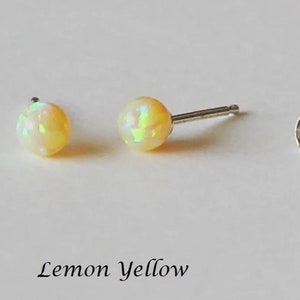 4mm or 6mm Lemon yellow opal ball stud earrings, Yellow opal stud earrings, October birthstone gift, Yellow lemon earrings Gift for her