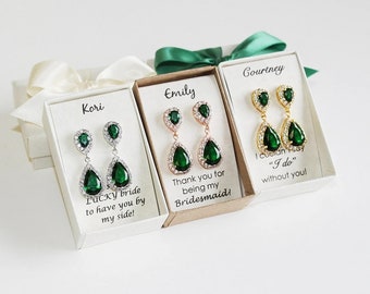 Emerald bridesmaid earrings Emerald wedding bracelet earrings necklace set Bridal green jewelry set Green bridesmaid necklace Wedding gift