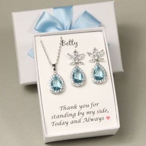 Aquamarine light blue Bridesmaid Necklace Earrings Dusty blue Bridesmaid Aqua blue Bridesmaid Gift Silver blue bridesmaids earrings XY1