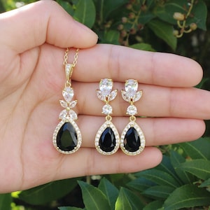 Black Bridal jewelry set Wedding jewelry bridesmaids gifts Wedding necklace earrings bracelet set Personal Wedding proposal gifts Prom XY1