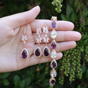 Plum Purple Bridal earrings necklace bracelet wedding jewelry Plum bridal leaf drop earrings drop earrings Bridesmaids gift Wine purple XY1