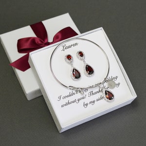 Burgundy bridesmaid earrings Wine red tear drop bracelet earrings Bridesmaid gift bridesmaid necklace earrings set Burgundy bridesmaid gift