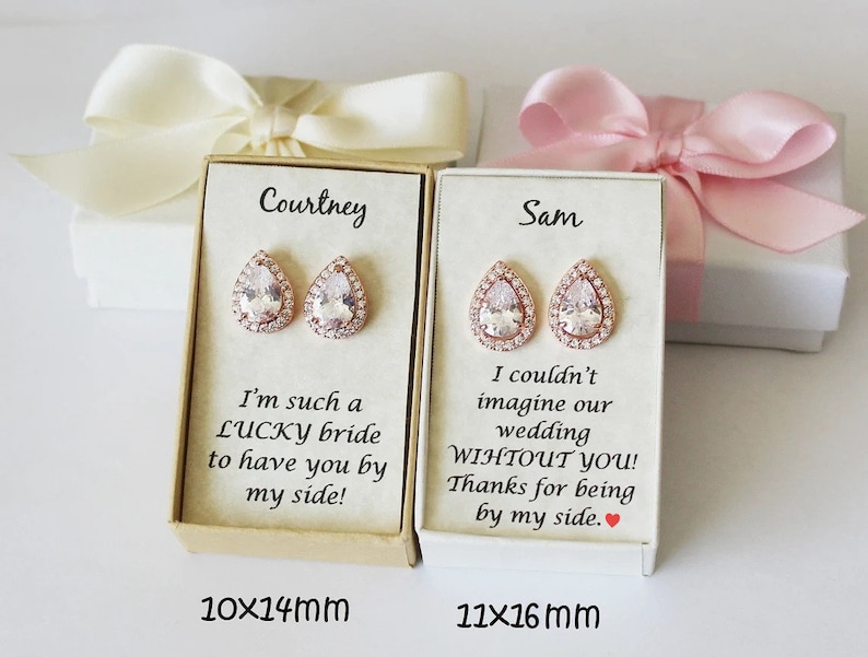 Custom personalized bridesmaid gift Engraved bridesmaid earrings Tear drop bridesmaid earring round earring gift custom message ribbon color image 8