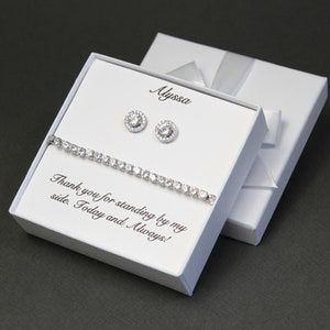 Bridesmaid gift Cubic Zirconia bracelet earrings Silver Bridal party set Wedding jewelry Flower girl gift Bridesmaid earrings necklace XY1