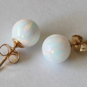 8mm, 10mm gold filled fire opal ball stud earrings Multiple colors Gold opal earrings Gold opal earrings, October birthday, Birthstone gifts