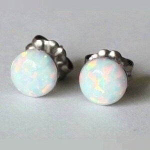 8 mm White Opal Stud earrings, Titanium earrings, opal earrings, hypoallergenic Titanium opal post studs, Bridesmaid earring, sensitive ears