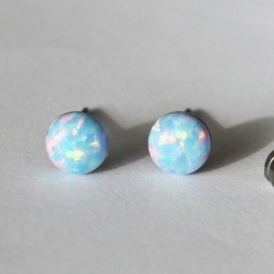 5mm Ice blue Titanium opal stud earrings- hypoallergenic earrings - light blue opal studs- Small opal earrings- Titanium earrings