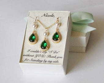 Emerald bridesmaid jewelry set, Green Bridesmaid necklace earrings set, Emerald Bridesmaid earrings, Emerald earrings, Emerald wedding