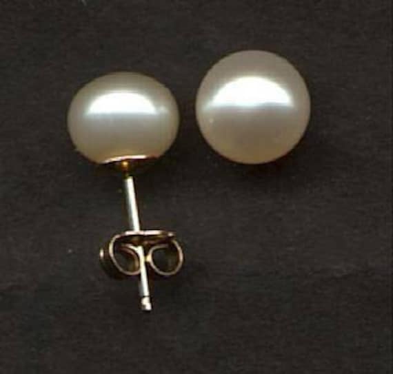8.5mm solid gold AAA natural pearl stud earrings- Fresh water pearl studs- 14K Real Gold Post Earrings- bridal- Christmas- birthday- Mothers