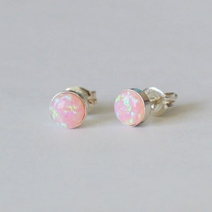 5mm Pink Opal stud earrings October birthstone Bridesmaid earrings Bridesmaid Birthday gift Christmas Opal jewelry Pink stud earrings XY1