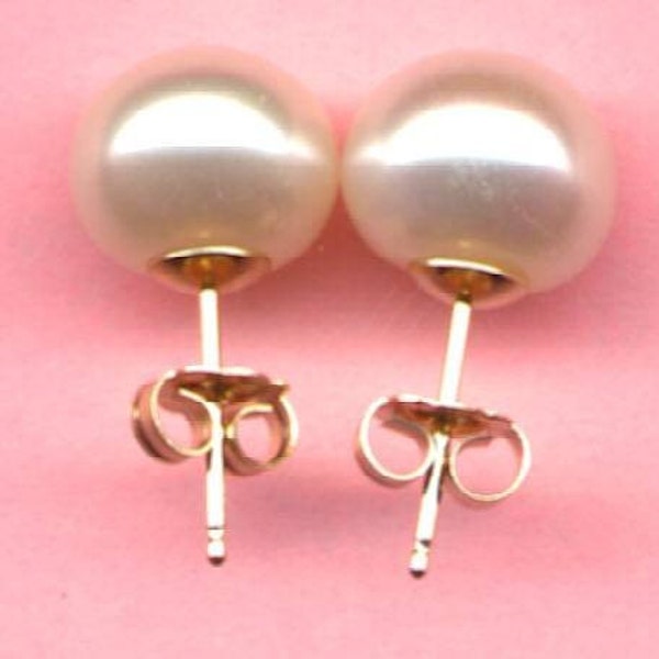 Grandes boucles d'oreilles en or massif avec perles, clous de perles véritables AAA 10-12 mm, boucles d'oreilles en or massif 14 carats, clous en or blanc, mariée, Noël