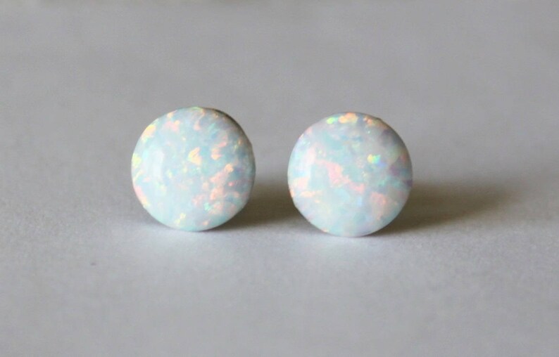 Large 10mm White fire opal stud earrings Titanium opal studs Hypoallergenic Bridesmaid earrings Sensitive ears White opal studs Birthstone image 3