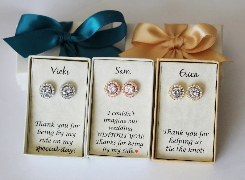 Custom personalized bridesmaid gift Engraved bridesmaid earrings Tear drop bridesmaid earring round earring gift custom message ribbon color image 2