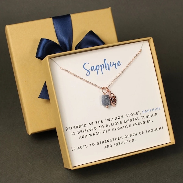 Sapphire raw stone necklace Sterling silver September birthstone necklace Sapphire necklace Birthday gift Daughter gift Graduation Valentine