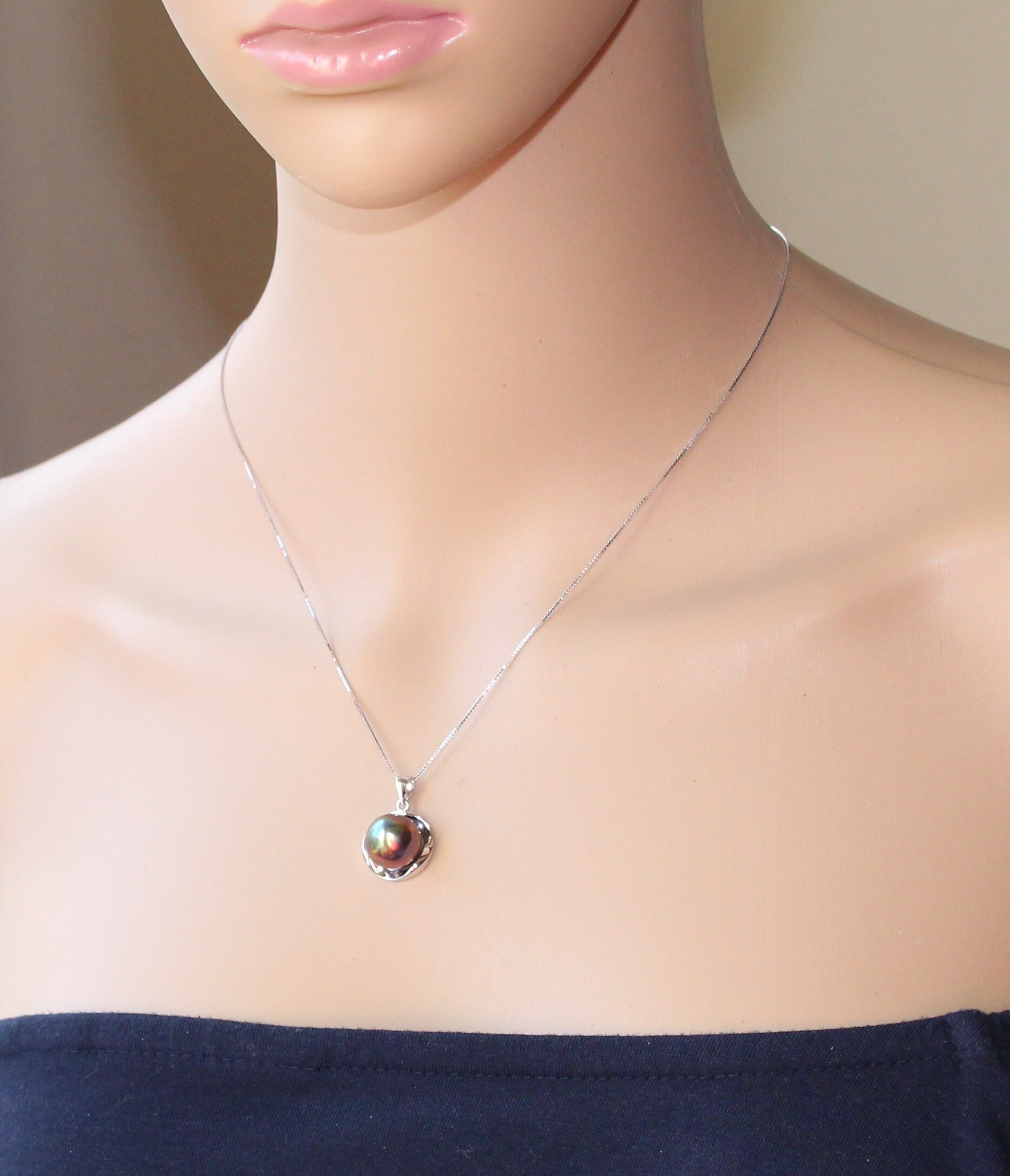 Extra Large Fresh Water Pearl Pendant Necklace Sterling
