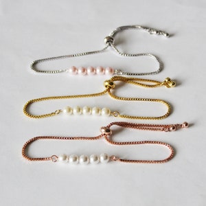 Bridesmaid pearl bracelet Bridesmaid gift Pearl bar bracelet Ivory pearl bracelet Wedding bracelet gift Rose gold pearl bracelet Wedding set