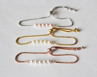 Bridesmaid pearl bracelet Bridesmaid gift Pearl bar bracelet Ivory pearl bracelet Wedding bracelet gift Rose gold pearl bracelet Wedding set
