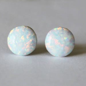 Large 10mm White fire opal stud earrings Titanium opal studs Hypoallergenic Bridesmaid earrings Sensitive ears White opal studs Birthstone image 1