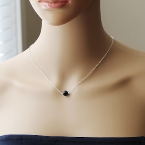 8mm Black Onyx necklace Floating black stone necklace Sterling silver black gemstone necklace Black bead necklace black stone necklace