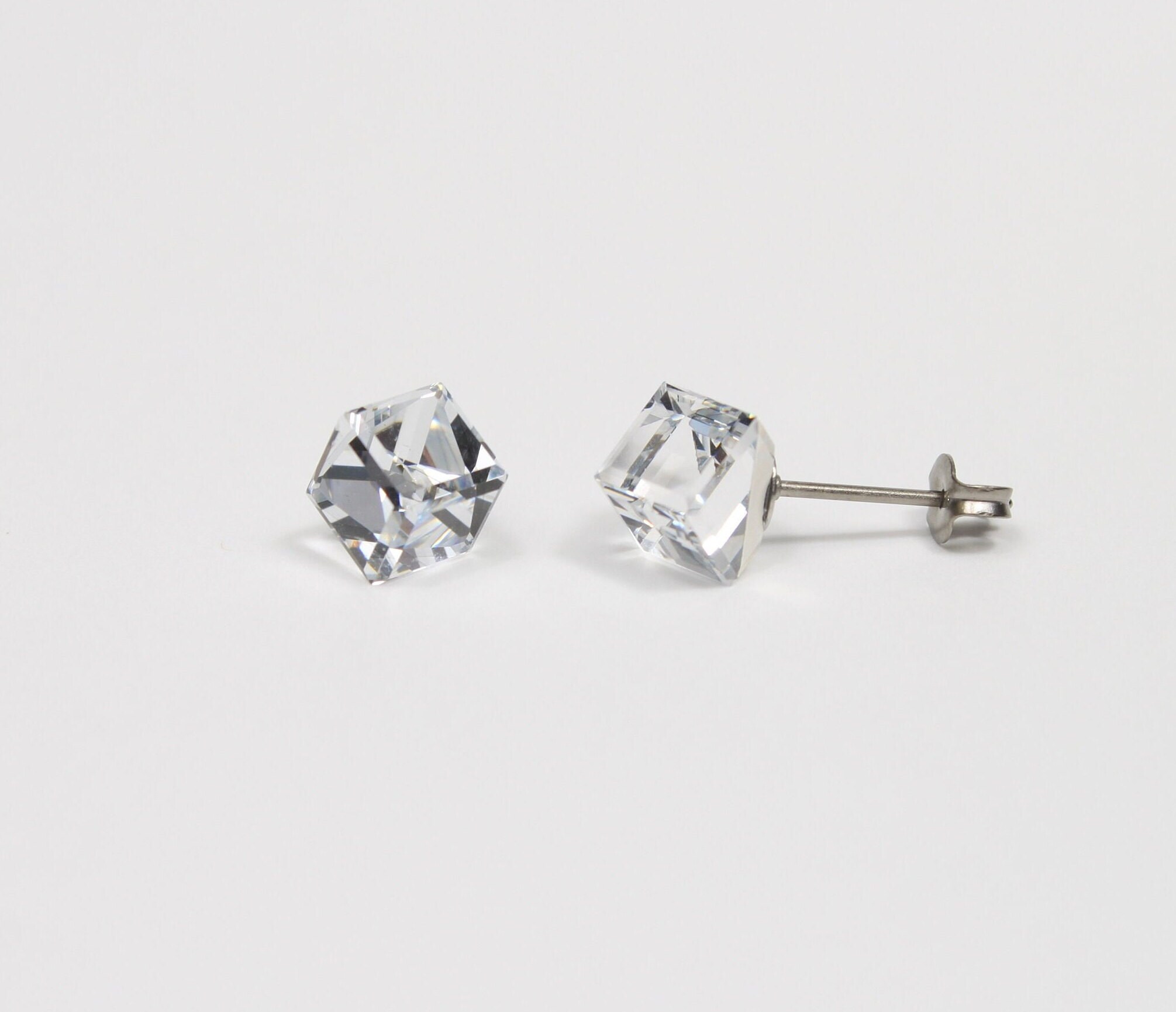 Clear Cubic Zirconia Diamond Stud Earrings, Big Earrings, Bridal