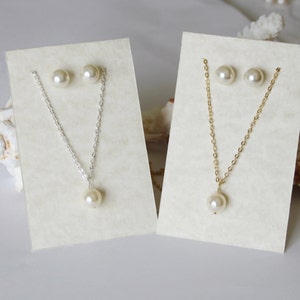 Bridesmaid gift SET-Silver Pearl necklace earrings-Bridesmaid earrings-Rose gold Wedding gift-Bridal jewelry set-Bridesmaid Earring bracelet