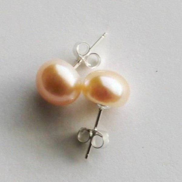 Natural Peach pearl earring studs, fresh water pearl, Peach real pearl studs,bridesmaid earrings, Gold pearl earrings, Bridesmaid gift